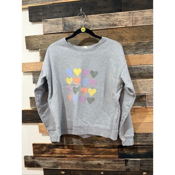 Pact Tops - Pact Watercolor Hearts Crew Sweatshirt in heather grey size Medium